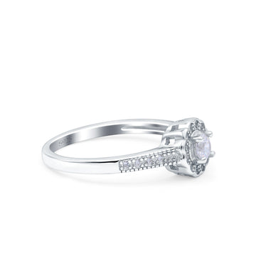 Art Deco Wedding Ring Band Round Pave Simulated Cubic Zirconia 925 Sterling Silver (6mm)